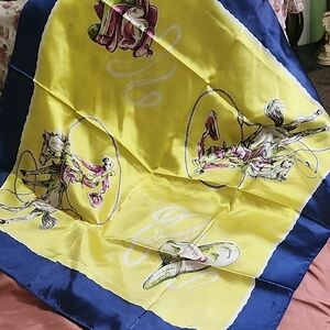 Vintage Yellow and Blue Silk Scarf